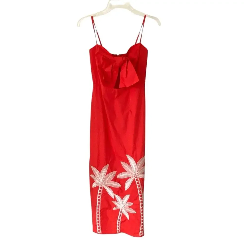 COMMENSE NWTs Embroidered Bow Detail Red Cami Midi Dress size small